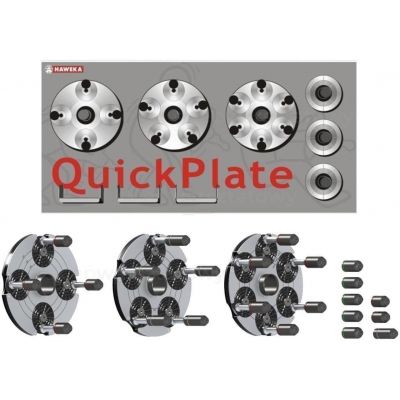 HAWEKA, Zestaw Quick Plate IV, 3 płyty dociskowe 4/5/6-otworów do wyważarek Hofmann PowerClamp + bolce i tablica (210-818-001)